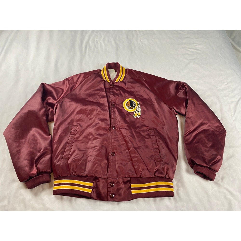 Vintage Washington Redskins‎ Satin Bomber Jacket Mens XL Burgundy Good Varsity